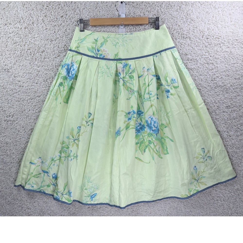 Luciano Dante Skirt Women 4 Green Floral Bird Pleated Side Zip Excellent Canada